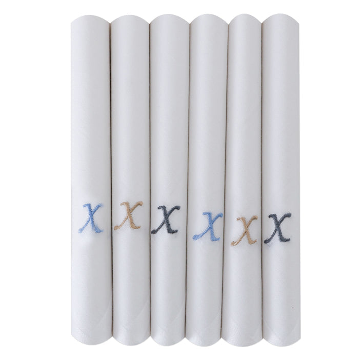 Men's White Cotton Handkerchief With Alphabet X Initial (Pack of 6)