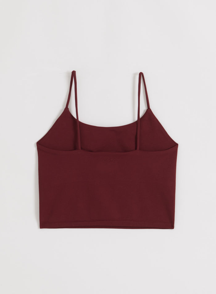 Merlot Shape Seamless Strap Singlet with thin straps in a flatlay view from aim'n.