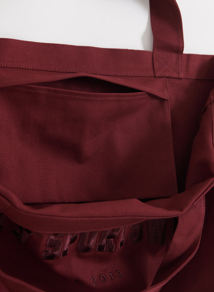 Merlot cotton Varsity Tote Bag from aim'n featuring a practical interior pocket and woven texture.