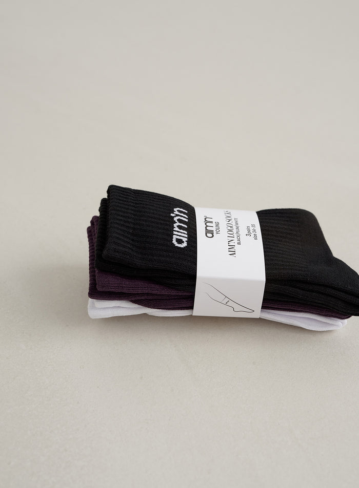 Midnight Plum Young aim'n Logo Socks 3-pack