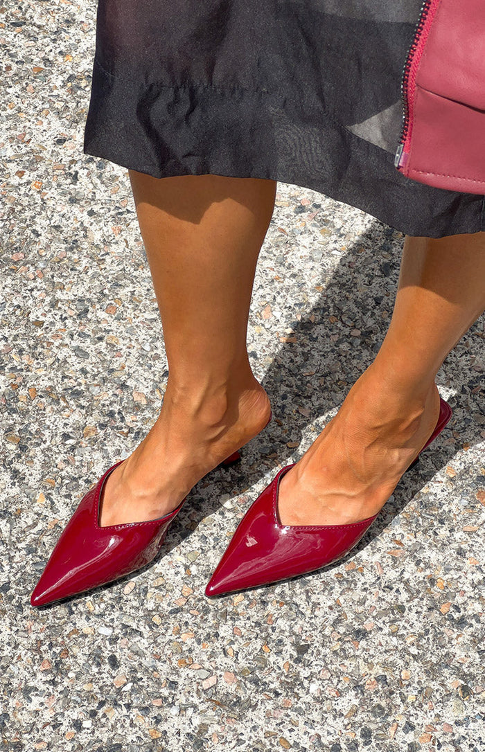 Morley Cherry Red Patent Mule Heels