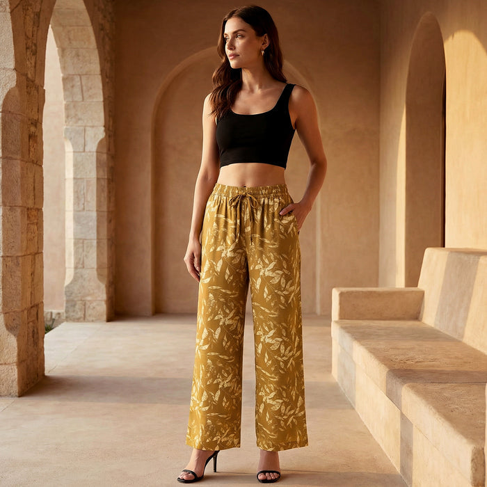 Mustard Floral Printed Palazzo for Women | Comfortable Fit (Pack of 1)