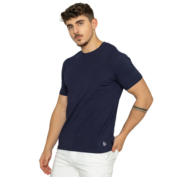 Navy Round Neck Half Sleeves T-Shirt for Men
