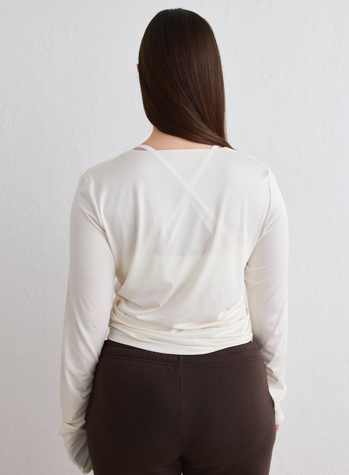 Back view of the Off White Luminous Draped Long Sleeve [L-174cm]