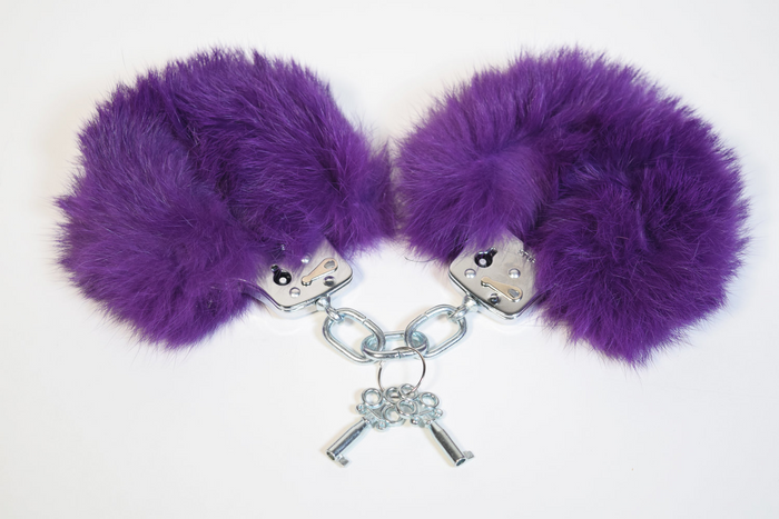 Purple Fur & Metal Handcuffs