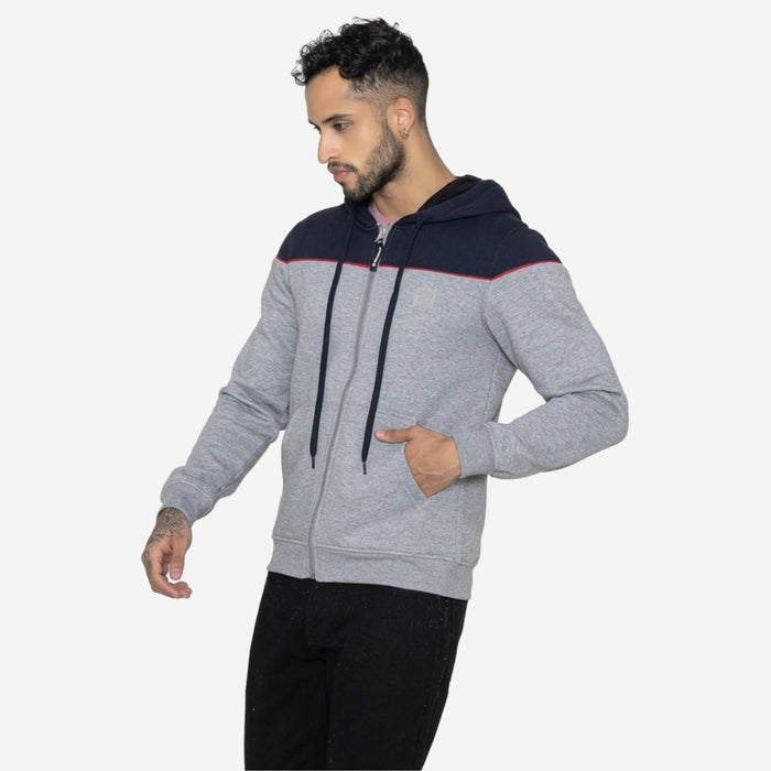 Relaxed Fit Printed Zip-Through Hoodie for Men (Grey)