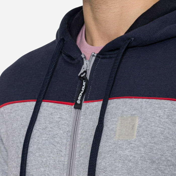 Relaxed Fit Printed Zip-Through Hoodie for Men (Grey)