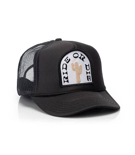 Ride or Die Patch Trucker Hat: Black