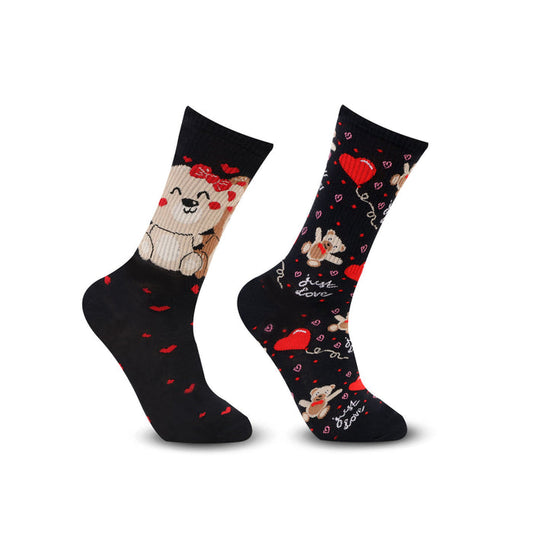 Valentine Couple Crew Length Socks - Black