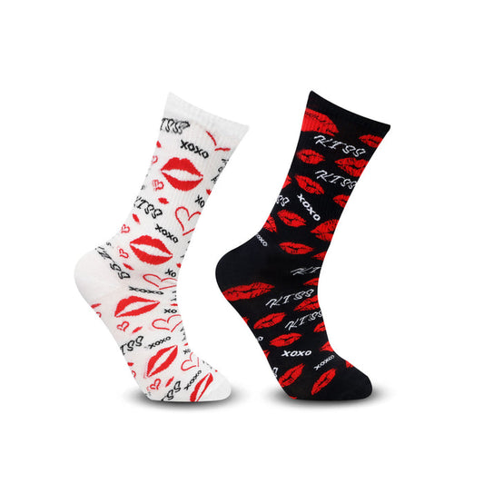 Valentine Couple Crew Length Socks White & Black