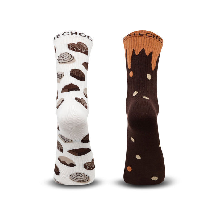 Valentine Couple Crew Length Socks White & Brown