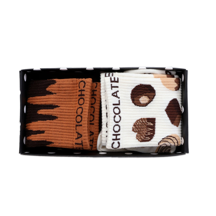 Valentine Couple Crew Length Socks White & Brown