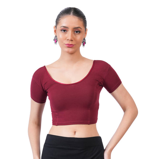 Vami Women's Cotton Stretchable Readymade Blouses - Dark Maroon