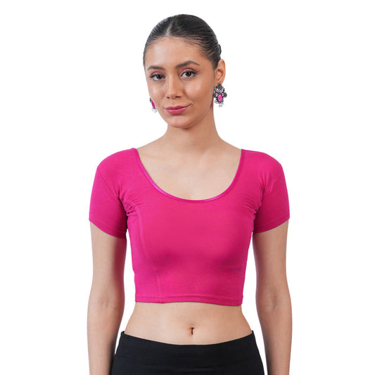 Vami Women's Cotton Stretchable Readymade Blouses - Fuchsia