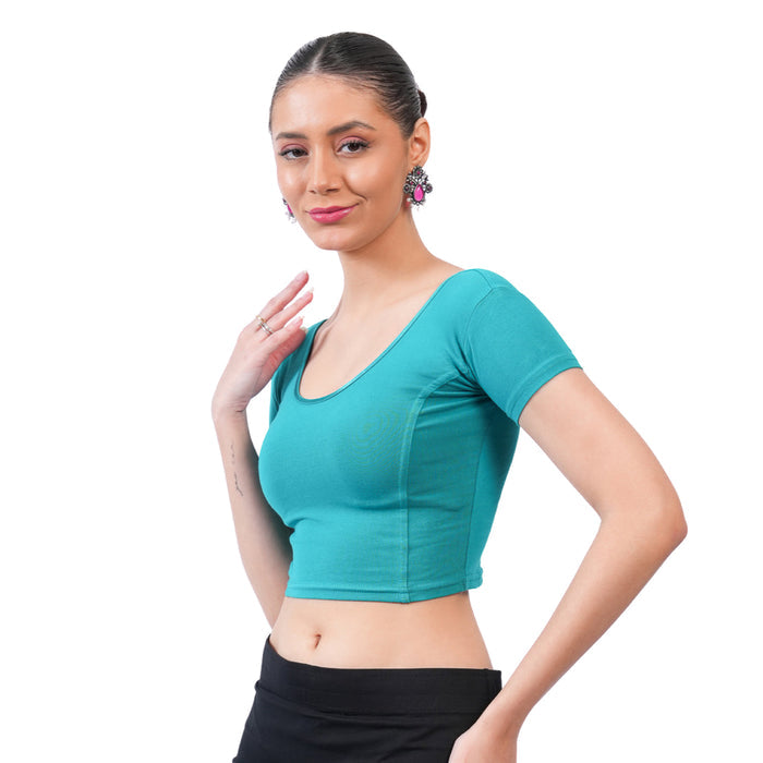 Vami Women's Cotton Stretchable Readymade Blouses - Garden Green