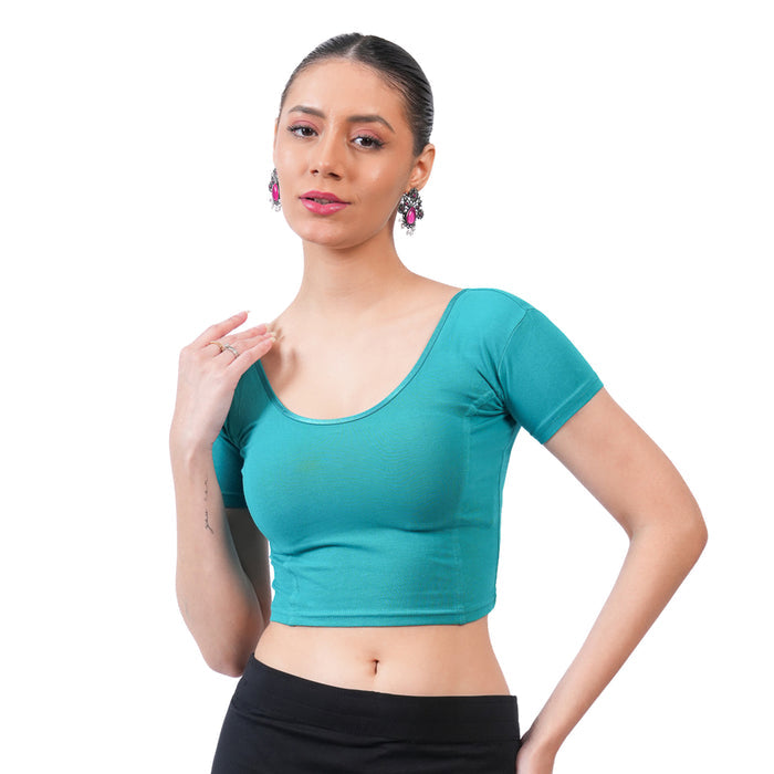 Vami Women's Cotton Stretchable Readymade Blouses - Garden Green