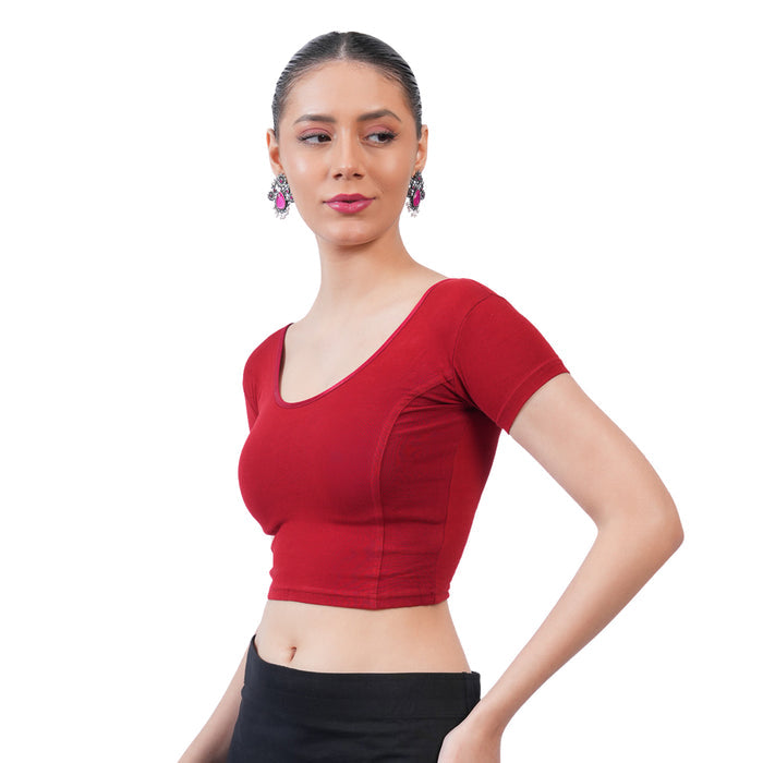 Vami Women's Cotton Stretchable Readymade Blouses - Maroon