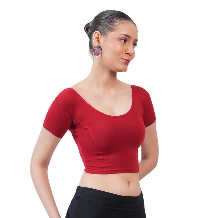 Vami Women's Cotton Stretchable Readymade Blouses - Maroon