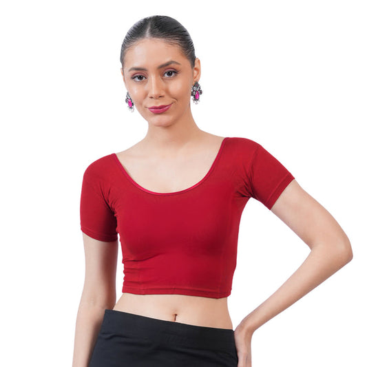 Vami Women's Cotton Stretchable Readymade Blouses - Mauve