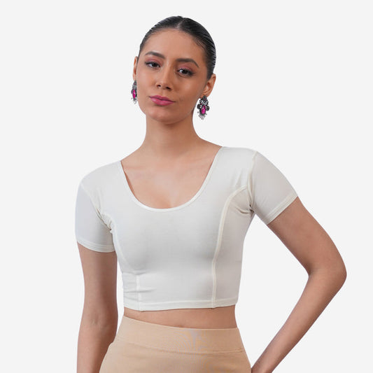 Vami Women's Cotton Stretchable Readymade Blouses - Off White
