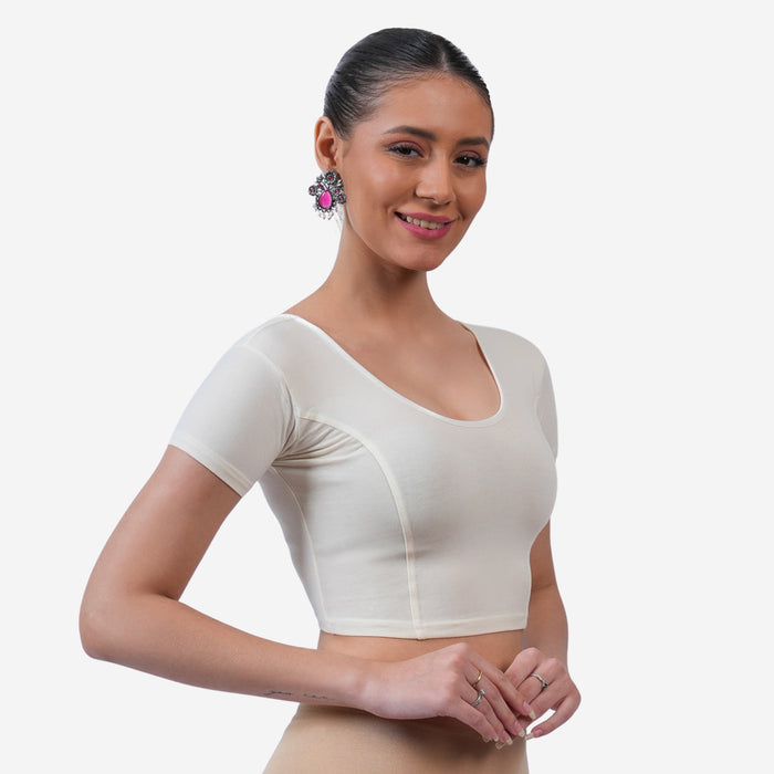 Vami Women's Cotton Stretchable Readymade Blouses - Off White
