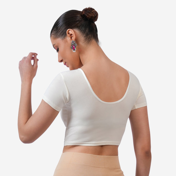 Vami Women's Cotton Stretchable Readymade Blouses - Off White
