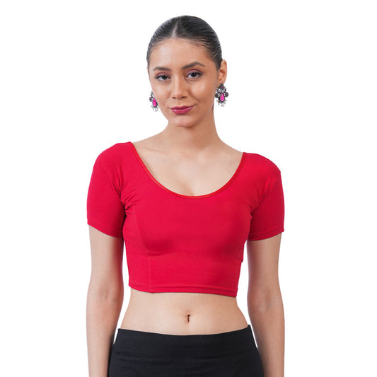 Vami Women's Cotton Stretchable Readymade Blouses - Red