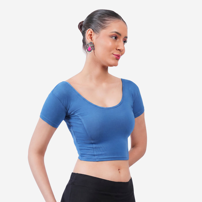 Vami Women's Cotton Stretchable Readymade Blouses - Turquoise