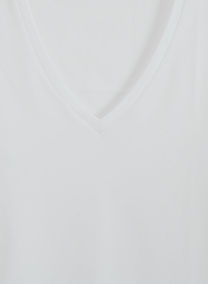White Soft Basic V-neck Long Sleeve