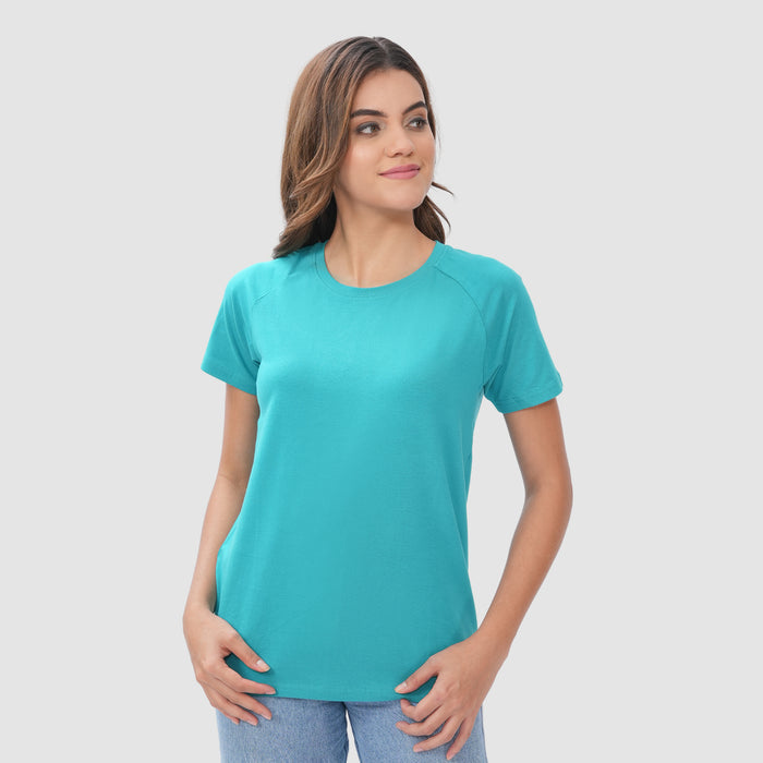 Women Knitted Fabric Regular Fit Short Sleeve T-shirt - Garden Green