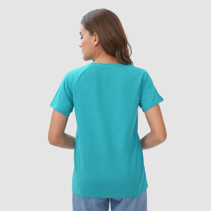 Women Knitted Fabric Regular Fit Short Sleeve T-shirt - Garden Green