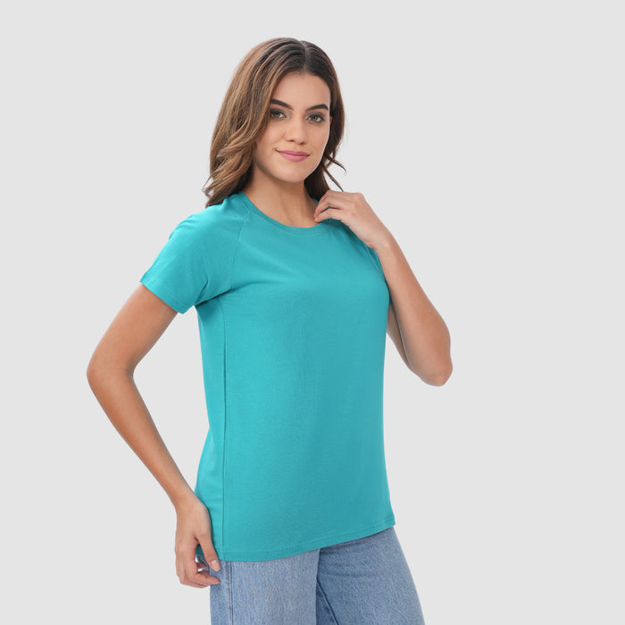 Women Knitted Fabric Regular Fit Short Sleeve T-shirt - Garden Green