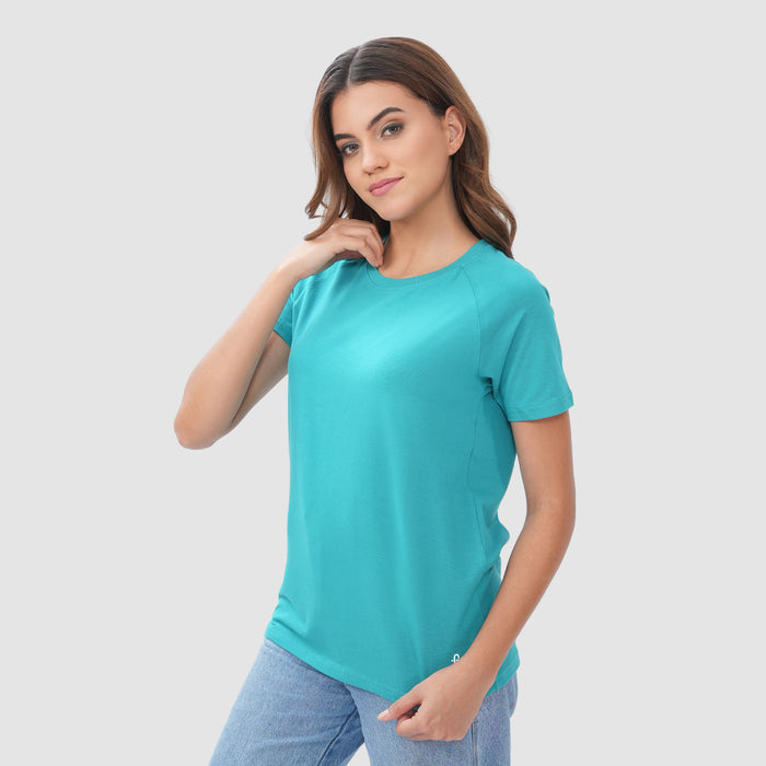 Women Knitted Fabric Regular Fit Short Sleeve T-shirt - Garden Green