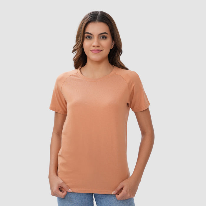 Women Knitted Fabric Regular Fit Short Sleeve T-shirt - Macchiato