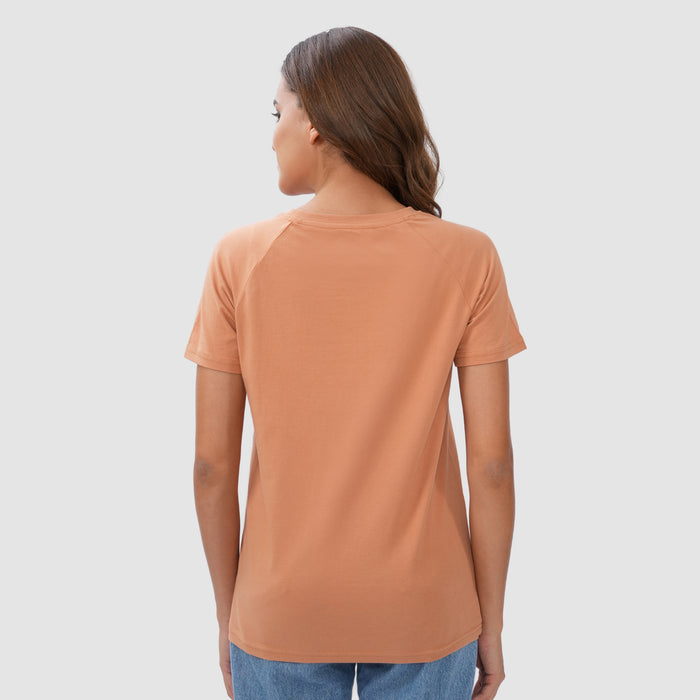 Women Knitted Fabric Regular Fit Short Sleeve T-shirt - Macchiato