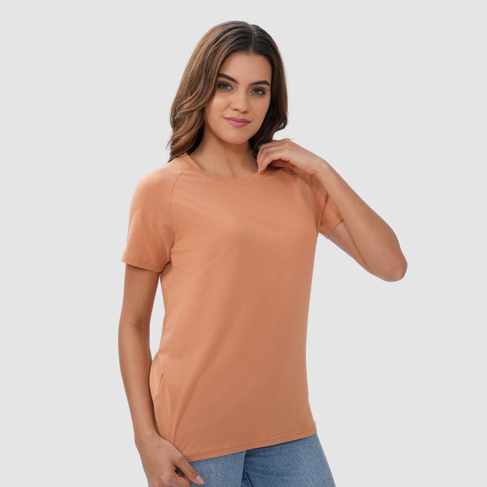 Women Knitted Fabric Regular Fit Short Sleeve T-shirt - Macchiato