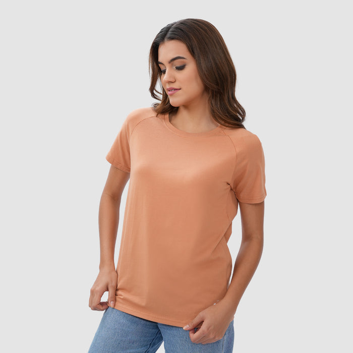 Women Knitted Fabric Regular Fit Short Sleeve T-shirt - Macchiato