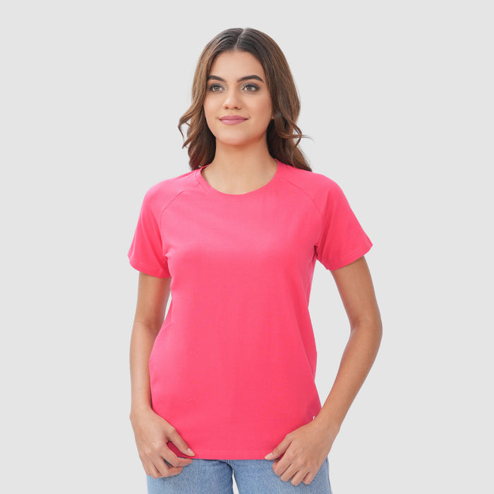 Women Knitted Fabric Regular Fit Short Sleeve T-shirt - Rose