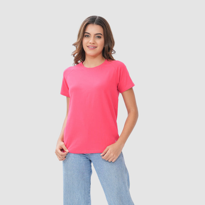 Women Knitted Fabric Regular Fit Short Sleeve T-shirt - Rose