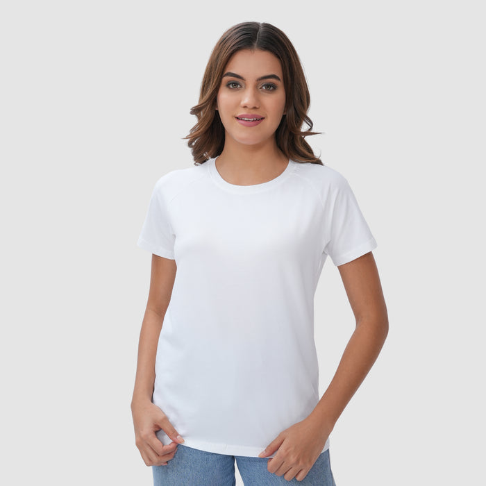 Women Knitted Fabric Regular Fit Short Sleeve T-shirt - White