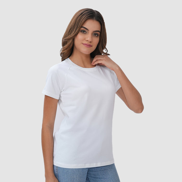 Women Knitted Fabric Regular Fit Short Sleeve T-shirt - White