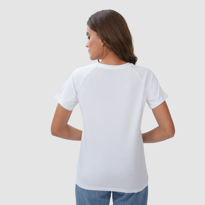 Women Knitted Fabric Regular Fit Short Sleeve T-shirt - White