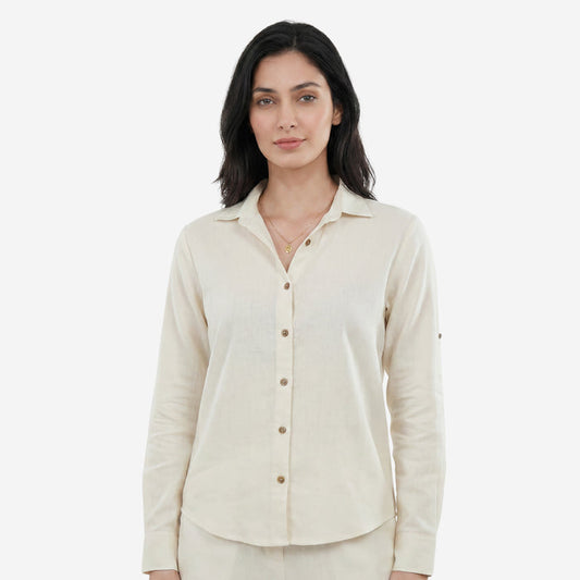 Women Linen Comfort Shirt - (Ivory)