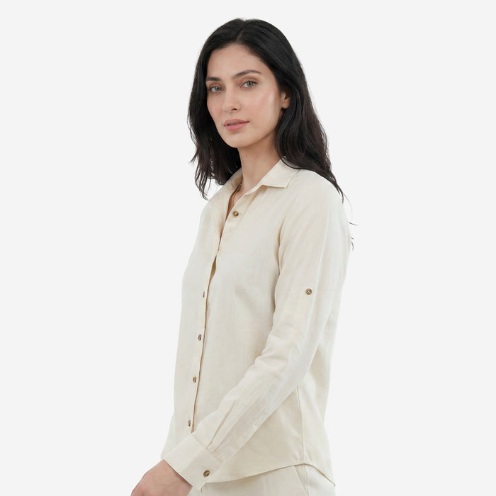 Women Linen Comfort Shirt - (Ivory)