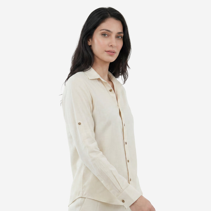 Women Linen Comfort Shirt - (Ivory)