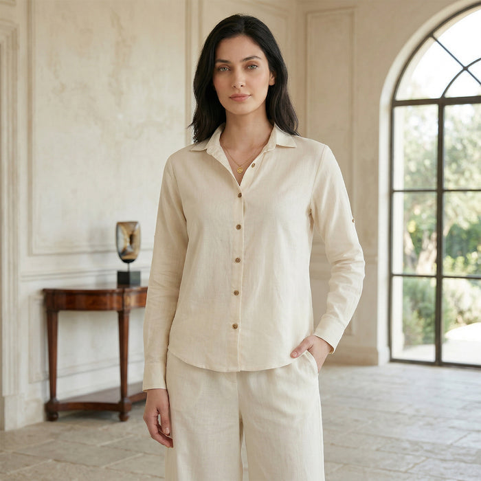 Women Linen Comfort Shirt - (Ivory)