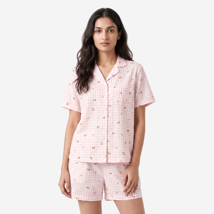 Women Print Rayon Loungewear Set (Lt.Pink)