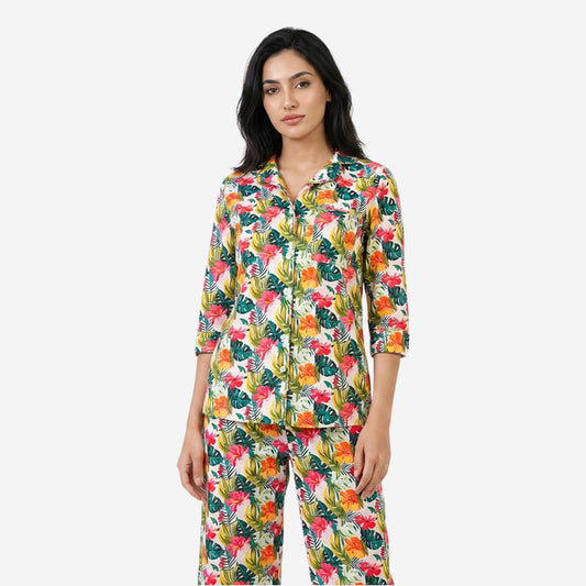 Women Printed Rayon Loungewear Set (Multicolor)