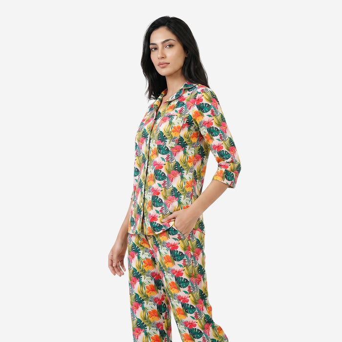 Women Printed Rayon Loungewear Set (Multicolor)