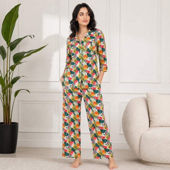 Women Printed Rayon Loungewear Set (Multicolor)